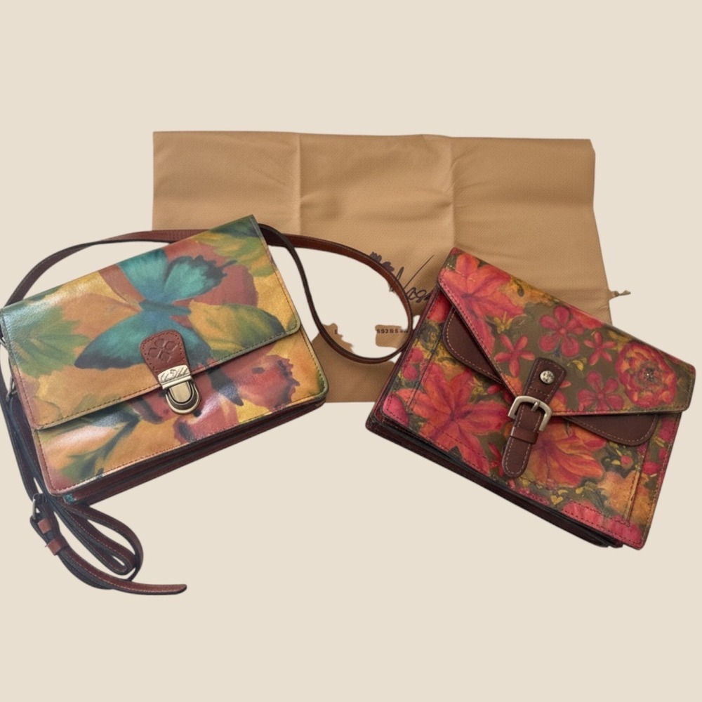 2 Patricia Nash Lanza Crossbody & Organizer Bag artistic floral & butterfly art